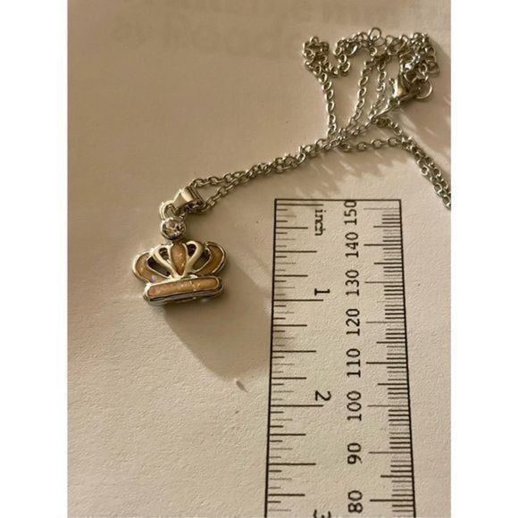 PINK OPAL WHITE SAPPHIRE ON SILVER CROWN NECKLACE - Picture 2 of 7